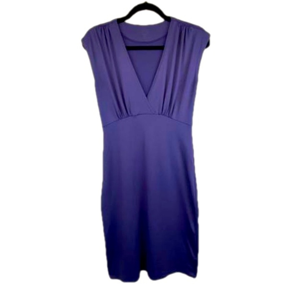 FIG Deep Purple Travel Athleisure Dress Surplice V Neck Pencil Length Medium